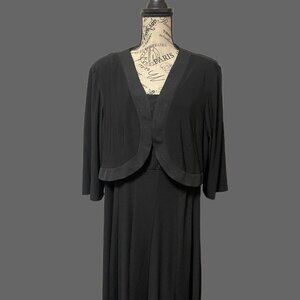 Sparkly Black R&M‎ 2 Piece Bolero Panel Long Flare Hem Gown Dress w Jacket